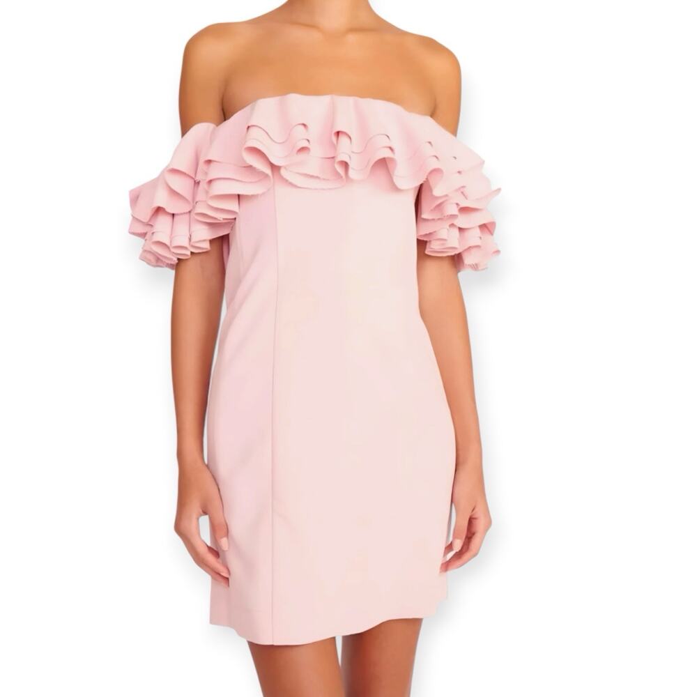 NWT STAUD Kiara Dress Cherry Blossom Pink Size 10 Off Shoulder Ruffle